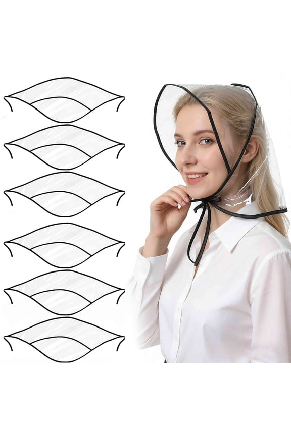 6Pcs Women's Rain Bonnet with Visor - Clear Waterproof Plastic Rain Hat for Women(Black Edge)