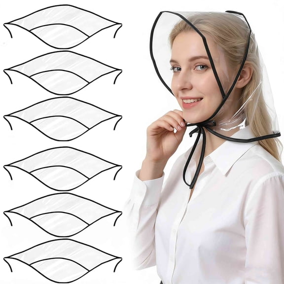 6Pcs Women's Rain Bonnet with Visor - Clear Waterproof Plastic Rain Hat for Women(Black Edge)