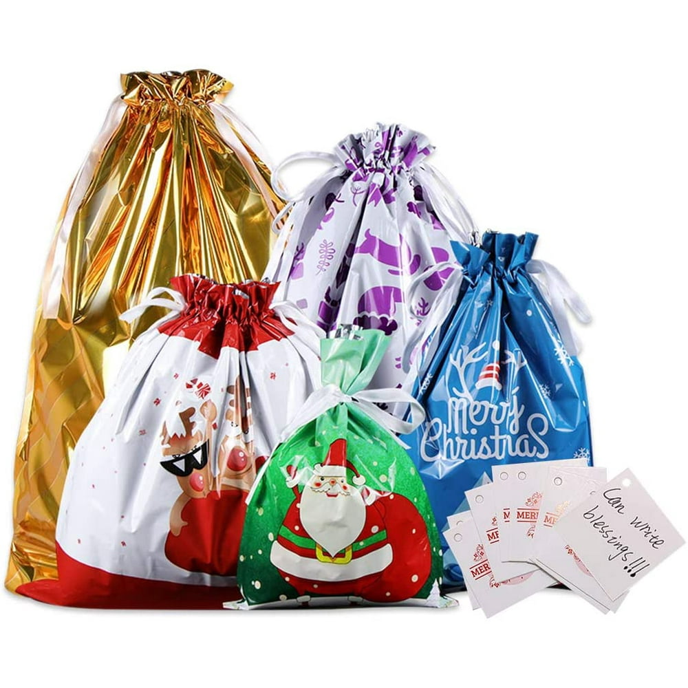 20 Pcs Christmas Gift Bags,Large Assorted Present Wrapping Bags,Christmas Drawstring Present