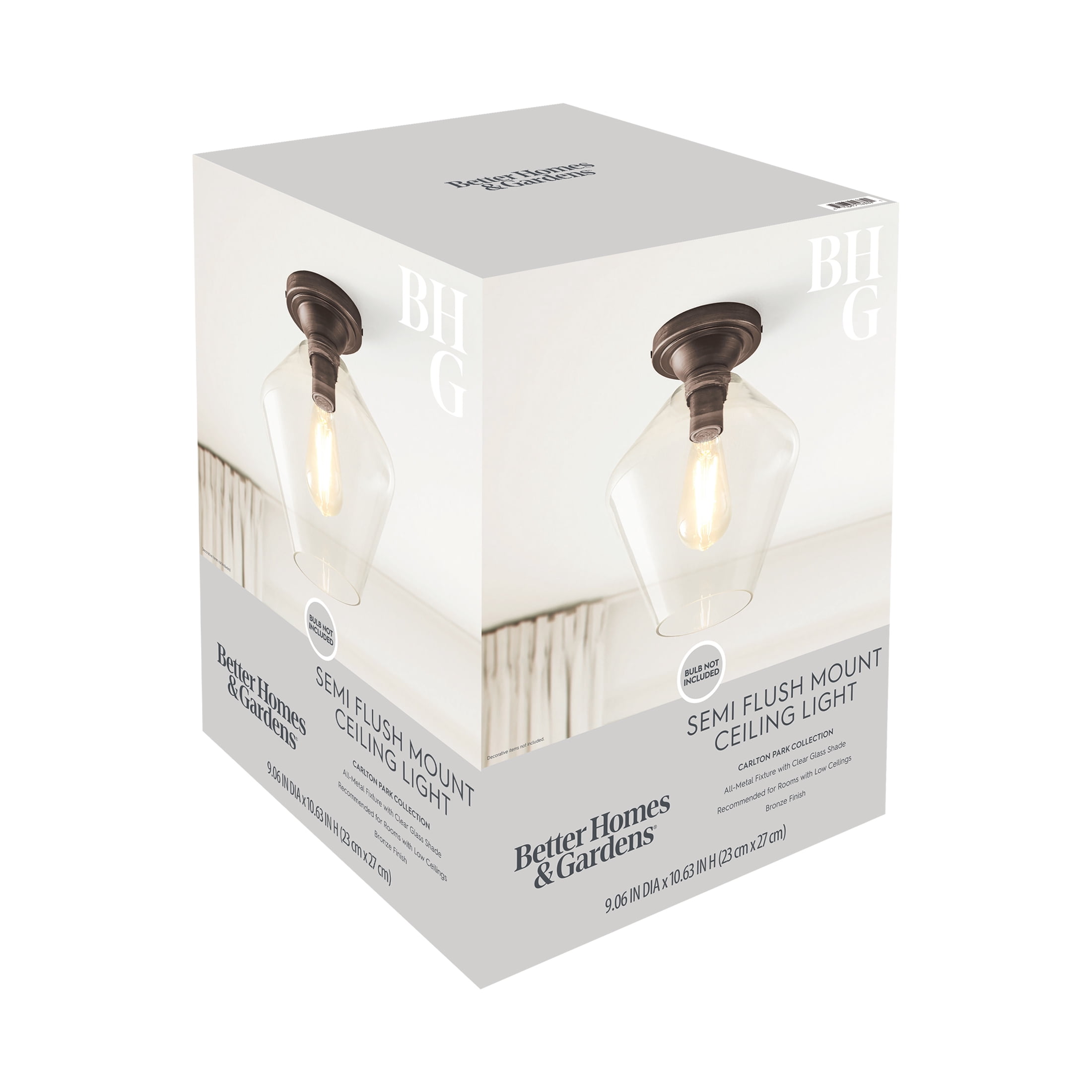 Better Homes & Gardens 9" Farmhouse Bronze Flush Mount Ceiling Light, Metal Base Clear Glass Shade
