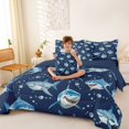 thumbnail image 3 of Feelyou Cute Cartoon Blue White Shark Bedding Comforter Set for Boys Girls Kids, Ocean Marine Animal Queen Bedding Sets, Navy, Blue Reversible, 7pcs, 3 of 7