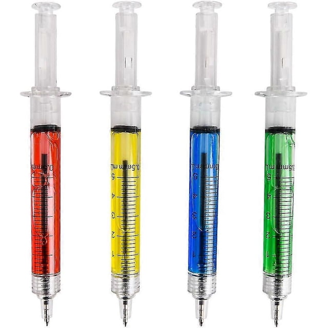 Syringe Pens - (bulk Pack Of 24) Retractable Fun Multi Color Novelty Pen For Nurses, Nursing Student School Etc