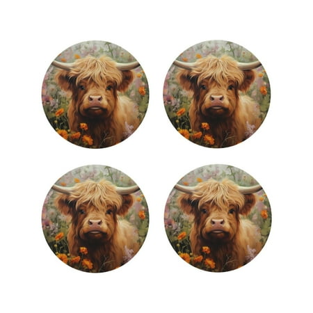 

Tideii Cute Floral Cow for Leather Coasters 4 Pieces Anti-fouling and Anti-scalding Decorative Coasters Suitable for Restaurants Kitchens Coffee Shops-Round Shape