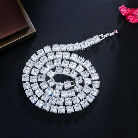 Big Square Cut Cubic Zircon Women Wedding Choker Necklace Silver Plated Jewelry