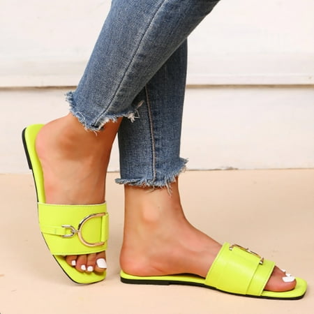 

Gubotare Slippers For Women Indoor Women s Open Toes One Band Ankle Strap Flat Sandals Yellow 7