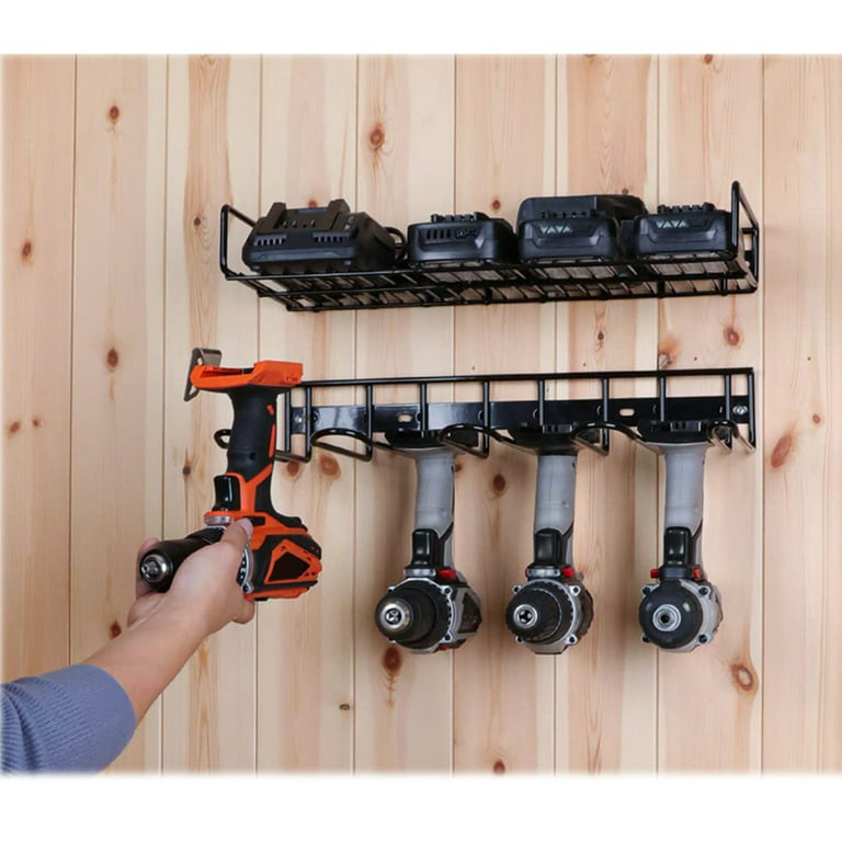 2 in. H x 17 in. W x 8.5 in. D Carbon Steel Power Tool Organizer 4-Slot  Drill Holder Wall Mounted Storage Rack