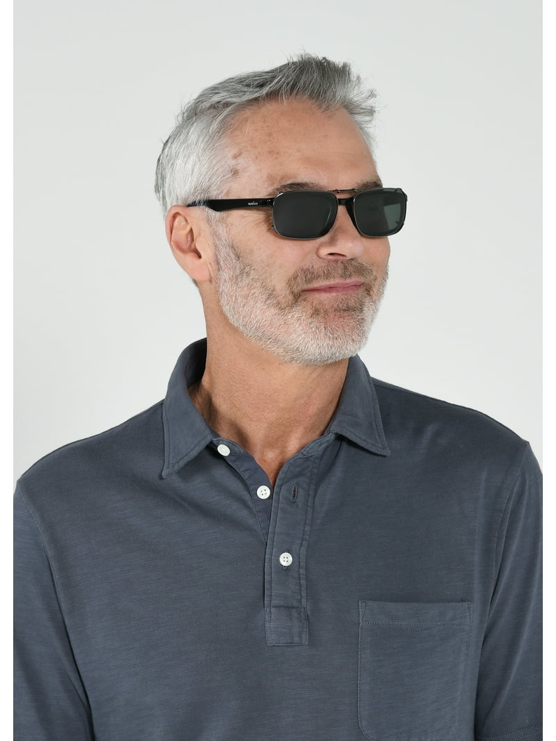 Solar Shield Unisex Rectangle Sunglasses Clip-On Polarized Blue