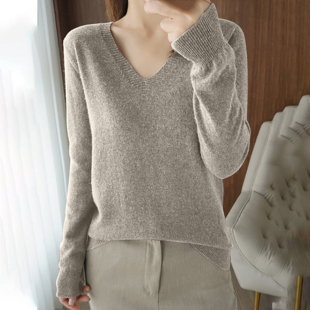 VgaVtl Ladies Sweaters Long Sleeve Womens Fall Sweaters 2025 Lightweight Yellow Layering Solid Color Regular Sweaters