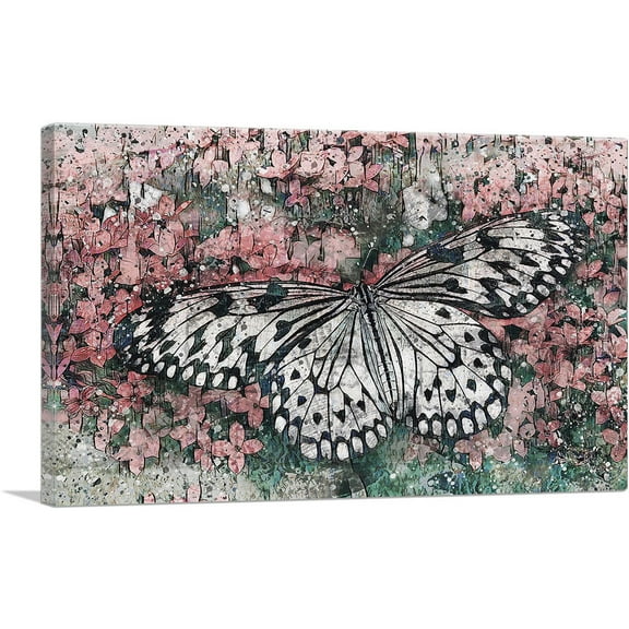 ARTCANVAS Asian Style Butterfly Painting Home decor Canvas Art Print - Size: 26" x 18" (0.75" Deep)
