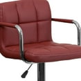 thumbnail image 3 of 2 Pk. Contemporary Burgundy Quilted Vinyl Adjustable Height Barstool with Arms and Chrome Base, 3 of 9