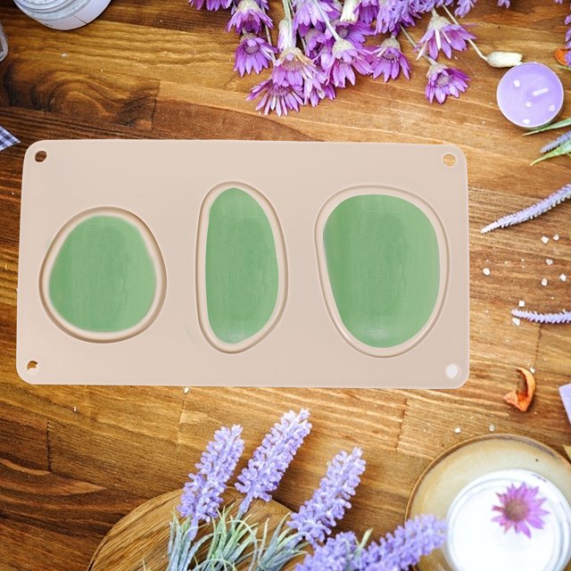 MERRYHAPY 1Ud Ovalado De Silicona Para Jabón DIY Color Beige Con Tres Cavidades Reutilizable