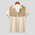 thumbnail image 2 of Ecqkame Summer Shirts for Men Vintage Color Block Button Down Lightweight Tops Casual Loose Short Sleeve Beach Shirts Beige XXL, 2 of 5