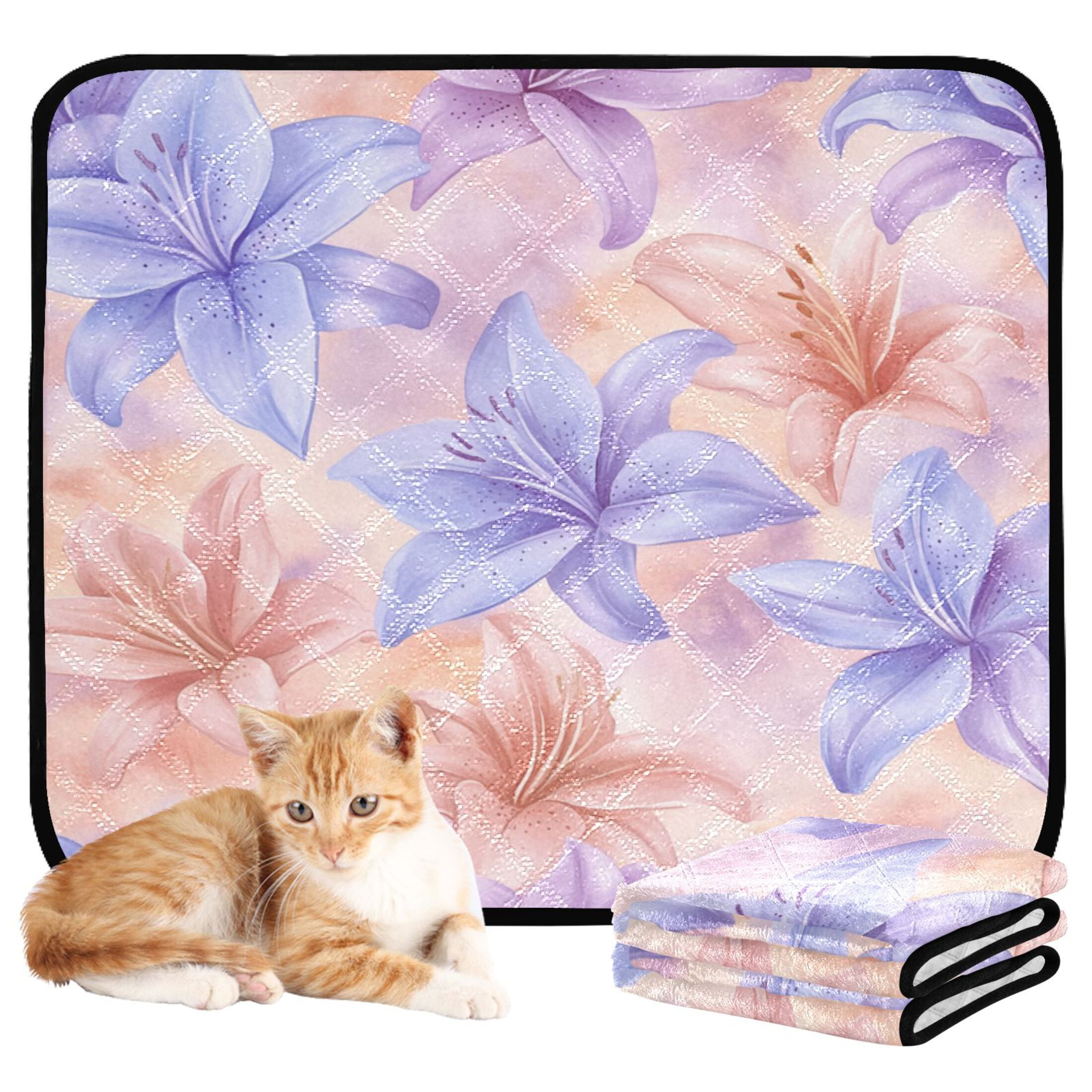Qxltty Lavender Tones Depicting Blooming Lilies Cat litter Pads Pet Set of 2 Diaper Mats Center Anti-leakage Layer Absorbent Soft and Comfortable