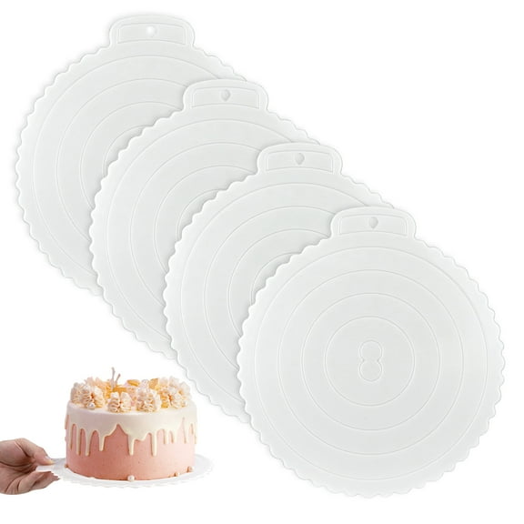 Sekonow 4 Pack Reusable Cake Boards 8 Inch, Greaseproof Cake Rounds with Handle, Cake Plates Round Base Tray for Wedding Birthday Party Pizza