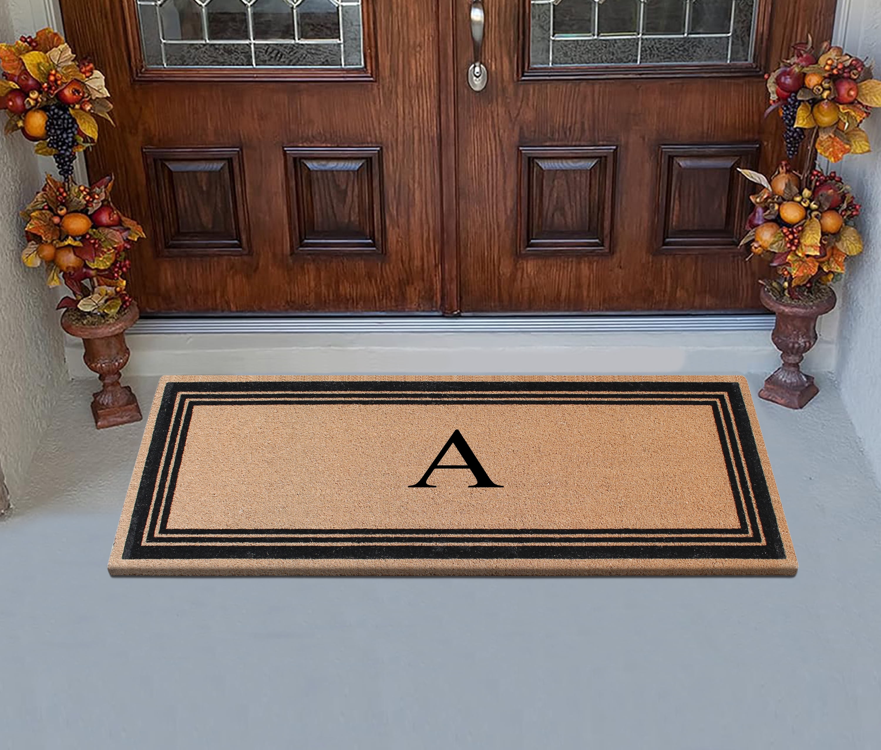 A1HC Natural Coir Flock Monogrammed Door Mat for Front Door, 30x60, Anti-Shed Treated Durable Doormat Outdoor Entrance, Heavy Duty, Thin Profile, Easy to Clean, Long Lasting, Front Door Entry Doormat