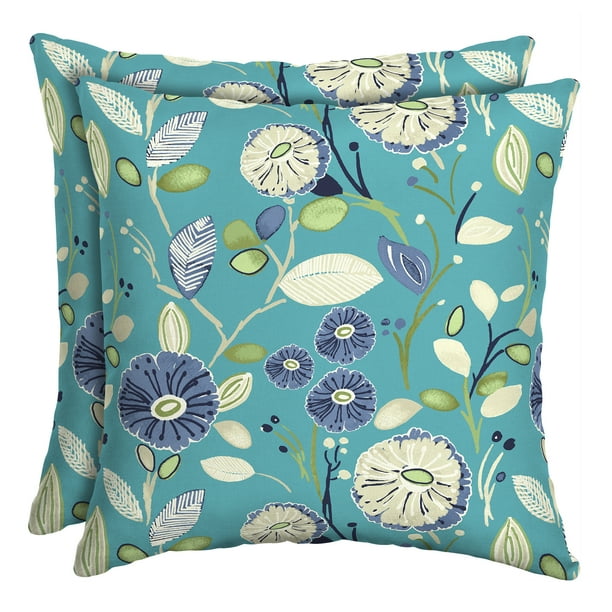 Mainstays Blue Floral 16" Square Outdoor Patio Throw Pillow, Set of 2