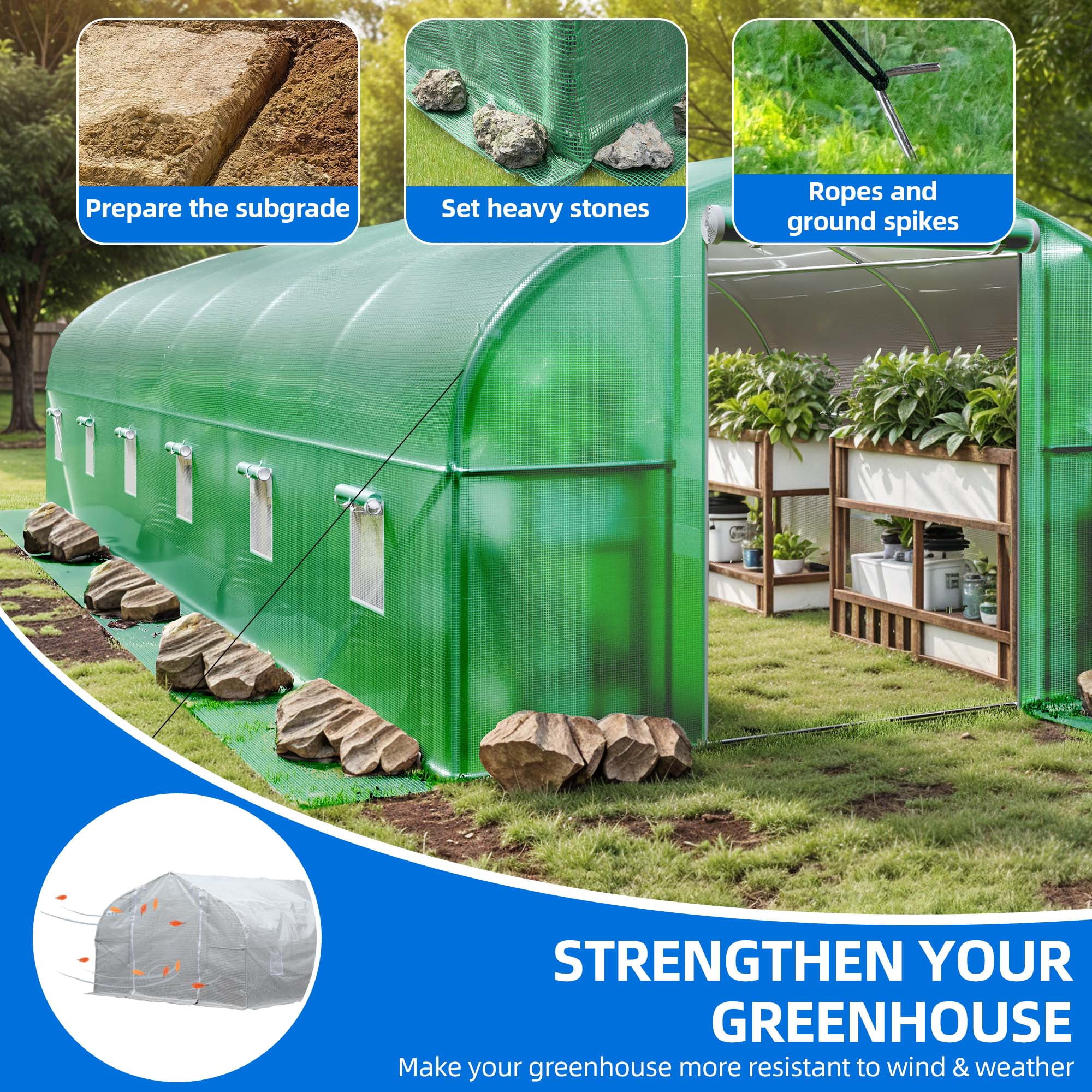 Dextrus Metal Greenhouse 30x10x7 ft, Walk-In Heavy Duty Green House for Gardening
