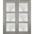 thumbnail image 1 of Sliding Closet Frosted Glass Bypass Doors 48 x 96 inches | Lucia 2552 Grey Ash | Sturdy Top Mount Rails Moldings Trims Hardware Set | Wood Solid Bedroom Wardrobe Doors, 1 of 5