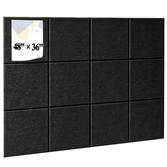 Yalumo Large Felt Bulletin Board 48 x 36 Inches, Cork Board Alternative, 12 Pack Black Felt Cork Boards Tiles for Walls, Self-Adhesive Felt Pin Board for Office Home Classroom Photo Board