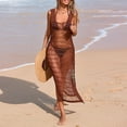 thumbnail image 4 of Danhjin Knitted Swimsuit Coverups for Women Casual Halters Dress Hollow out Beachwear Lightweitght Summer Bikinis Beach Sun Bathing Swiming Vacation Sleeveless Cover up, 4 of 9