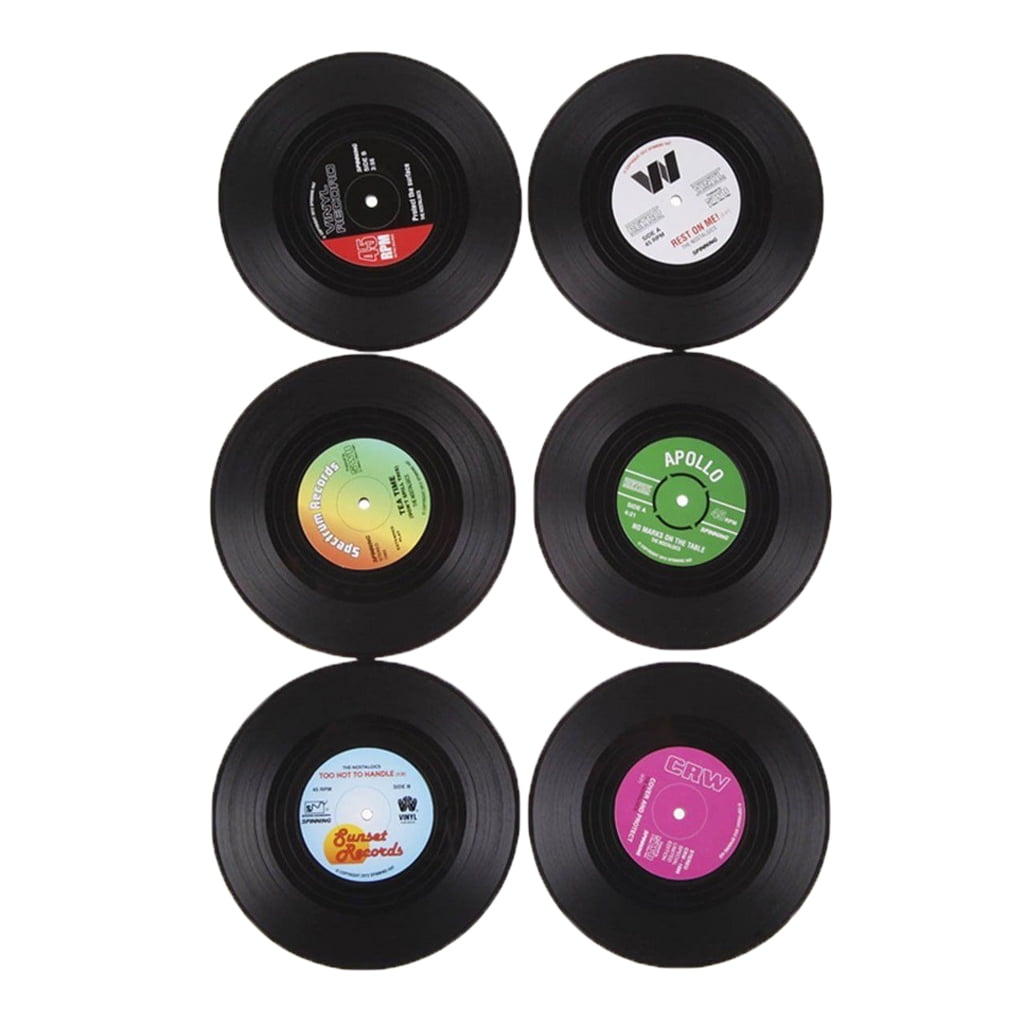 6x Creative Vinyl Record Cup Coaster Glass Drink Holder Place Mat Tableware Home 
