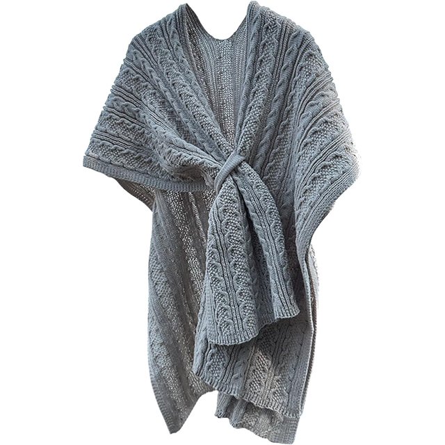 LinYooLi Poncho Cape Élégant pour Femmes - Croisé devant Couleur Unie - Cardigan Tricoté