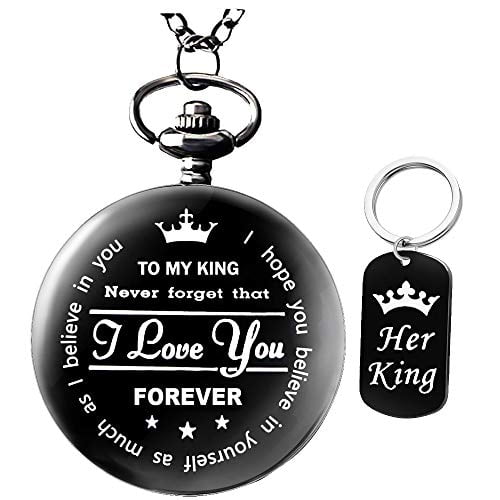 to My-King-Pocket-Watch-Gifts for Boyfriend Best Gifts for Him Gifts from Girlfriend,Valentine's Day Gifts for Men,Engraved Pocket Watch with Box for Men