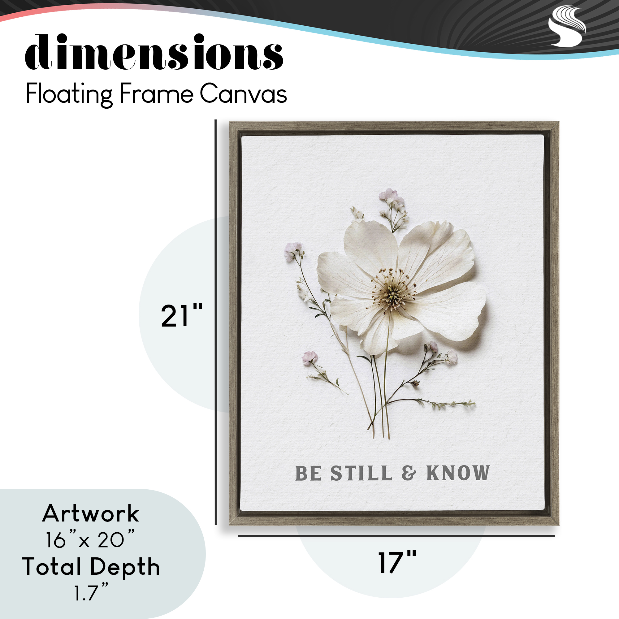 Be Still & Know Pressed Flowers Brown Framed Floater Canvas Wall Art, design by Lettered and Lined