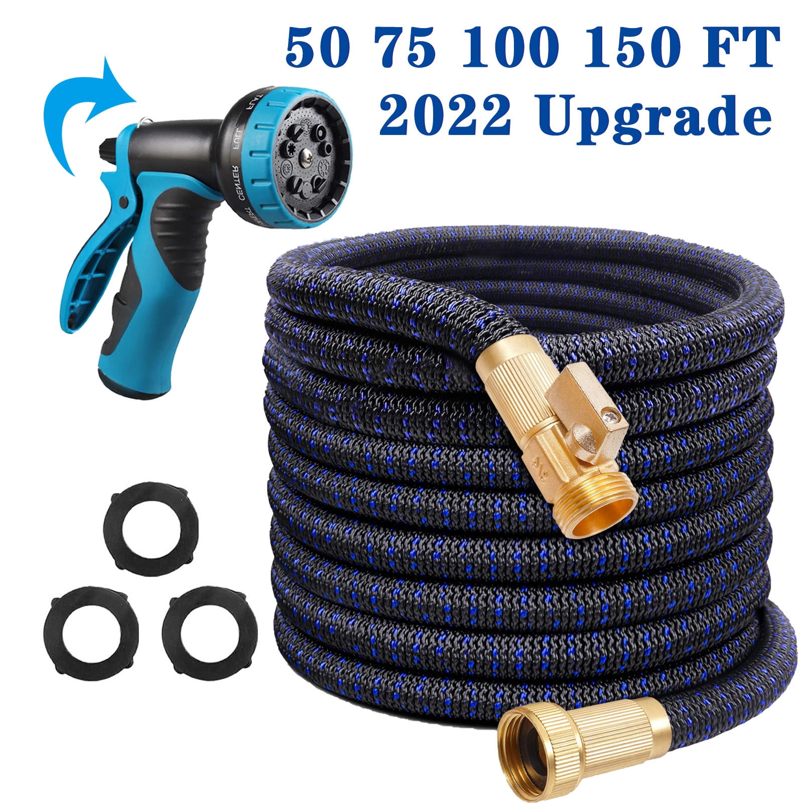 Yard Hoses 100ft Expandable Garden Hose Durable 4-Layers Latex 10 Function Spray Nozzle Flexible Water Hose with 3/4 Solid Brass Valve