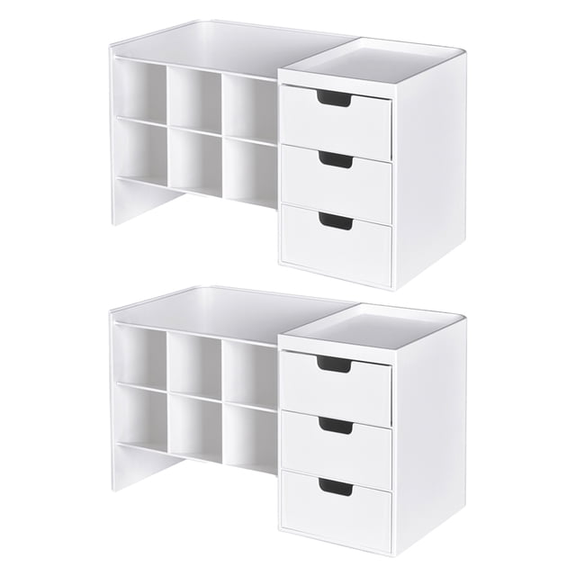 Set de 2 Organizadores de Escritorio Minimalistas LITEM | PVC Resistente con 6 Compartimentos y 3 Cajones | Color Blanco | Diseño Moderno y Funcional Blanco