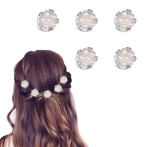 Rhinestone Spirals Hair Clips, 5Pcs Sparkle Crystal Pearl Coil Hair Clips, Handmade Decorative Hair Barrettes, Elegant Metal Hairpin Hair Accessories for Bridal, Bridesmaid Flower Girls Wedding Party