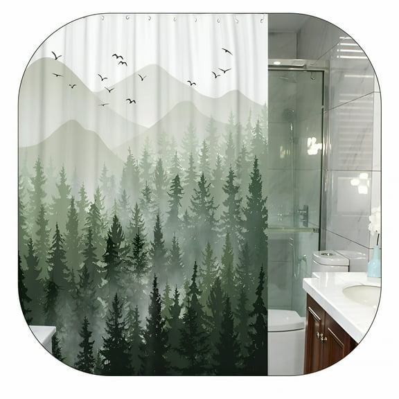 AUQ Green Misty Forest Polyester Shower Curtain,Shower Curtain Green,72" X 72" Waterproof