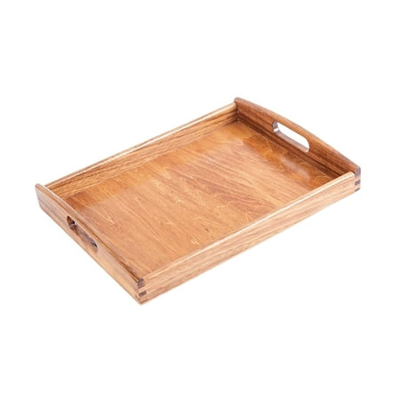 

Decorative Wooden Tray with 2 Handle Tea Drink Platter Storage Farmhouse Decor Rectangular Serving Platters for Lunch BBQ Dinner Party Patio Ebony Middle