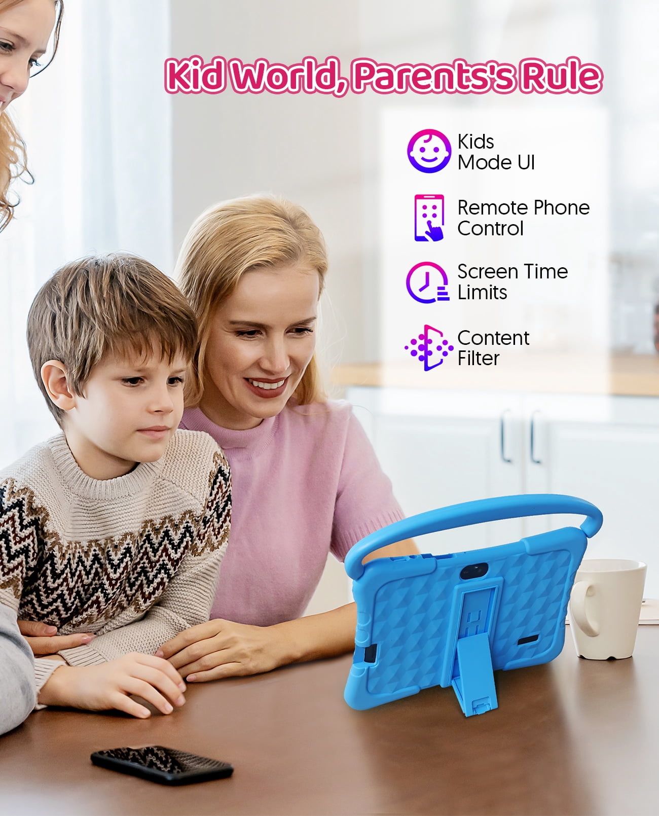 Tedupee Kids Tablet, Android 13 Kids Tablet, Quad Core Processor, 4GB(2G+2G)RAM+32GB ROM Storage, 1024 x 600 Touch Screen, WiFi, Bluetooth（Blue）