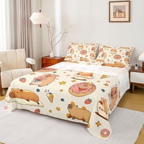 Homewish Cartoon Capybara 4-Piece Full Size Sheets For Children Teens,Strawberry Donuts Dessert Bed Sheets,Cute Stars Print Lightweight Sheet Sets,Breathable Home Decor
