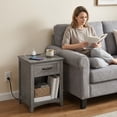 thumbnail image 6 of LEDREM Set of 2 Farmhouse Nightstands with Charging Station, Side Tables with Drawer and Open Shelf for Bedroom, Misty Gray, 6 of 6