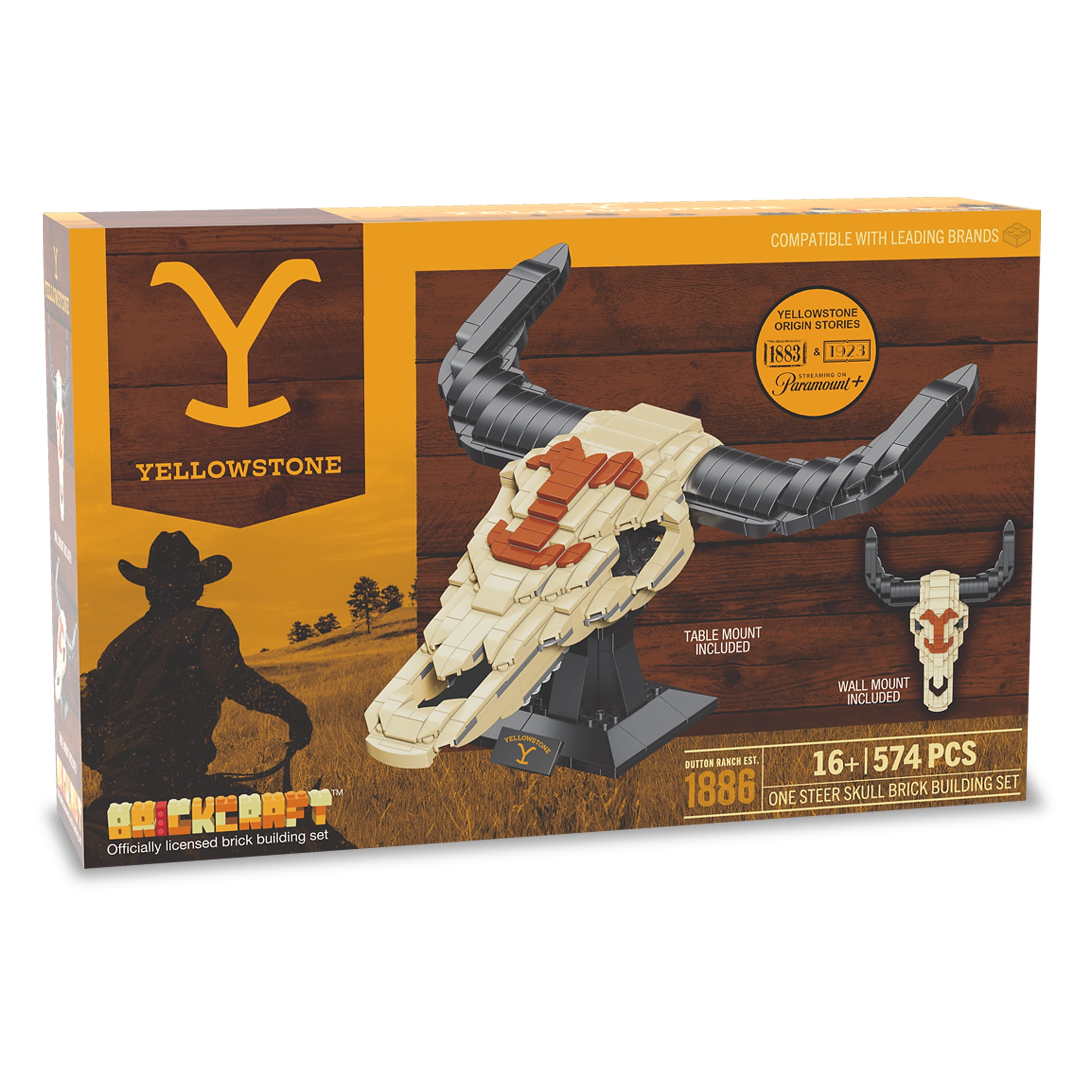 Brickcraft Yellowstone Steer Skull Building Kit (574-Plastic Piece Set), Rustic Ranch Décor Display, Cow Skull Model Creative Building Set