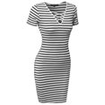 thumbnail image 1 of FashionOutfit Women's Lattice-Front Stripe Short Sleeves Dress, 1 of 3