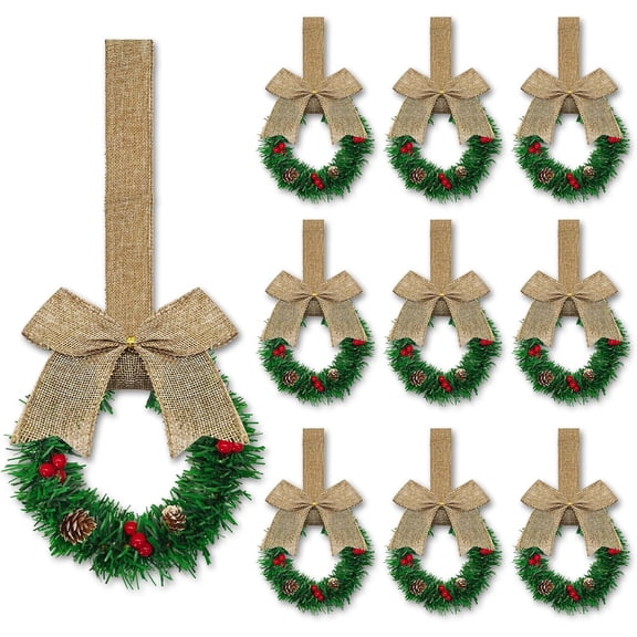 6 Pcs 6" Small Christmas Kitchen Cabinet Wreaths with Ribbon Mini Kitchen Cabinet Christmas Decor for Window Door