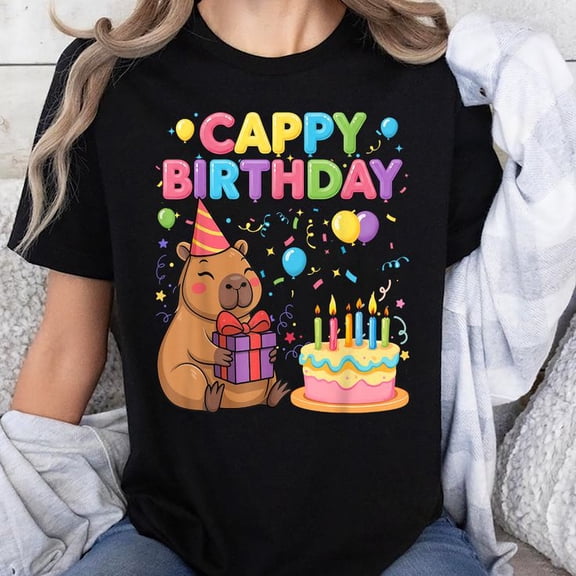 Capybara Lovers Cappy Birthday Girl Boy Happy Birthday Party T-Shirt Unisex, Sizes S-5XL, Tbun