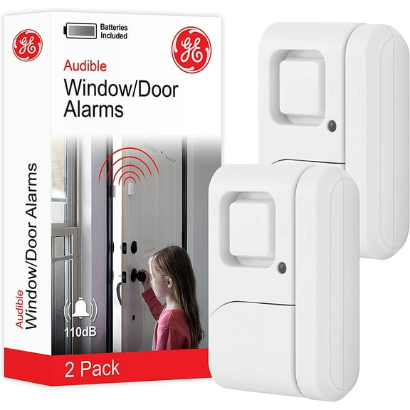 Personal Security Window and Door Alarm, 2 Pack, DIY Protection, Burglar Alert, Wireless Chime/Alarm, Easy Installation, Home Security, Ideal for Home, Gara, Apartment and More, White, 45115