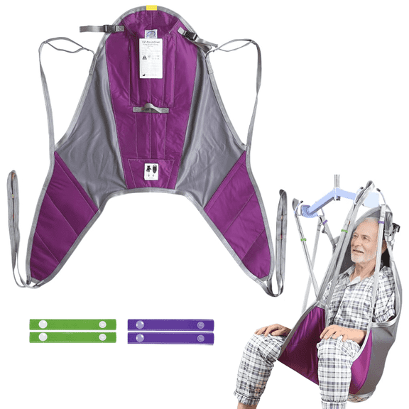 EHUELDER Patient Lift Sling, Divided Leg High Back Polyester Transfer Sling for Bed to Chair Transfer, 500 lb Capacity, Purple Gray, Medium