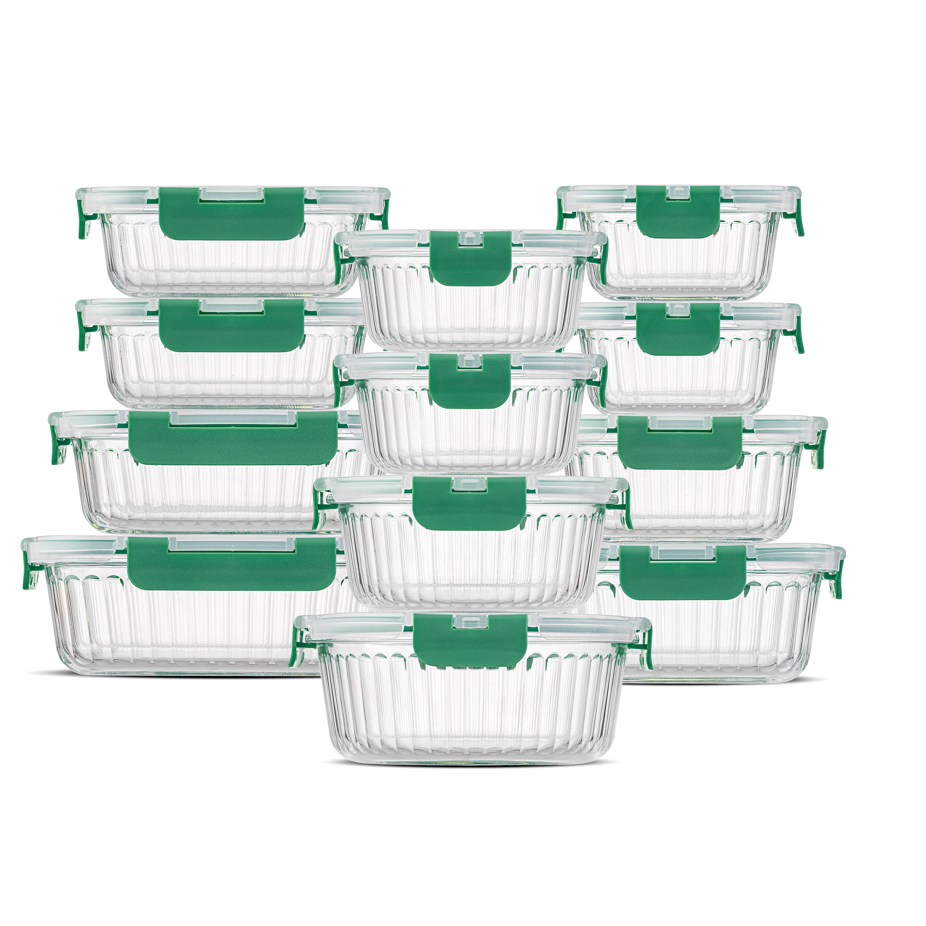 JoyJolt 24-Piece Fluted Food Storage Container Set with Lids - Green