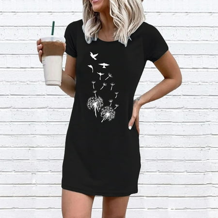 

AXXD Girls Dress Loose Fit Short Sleeve Round-Neck Mid-Calf Casual Camisole Valentines Dress for Women(New Arrival)