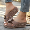 thumbnail image 2 of Dakaela Womens Dressy Flower Orthopedic Wedge Sandals Casual Comfortable Open Toe Platform Slides Summer Boho Beach Slippers Brown 7.5, 2 of 8