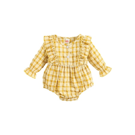 

Bagilaanoe Newborn Baby Girl Rompers Plaid Long Sleeve Bodysuits 3M 6M 9M 12M 18M Infant Ruffled One Piece Jumpsuit