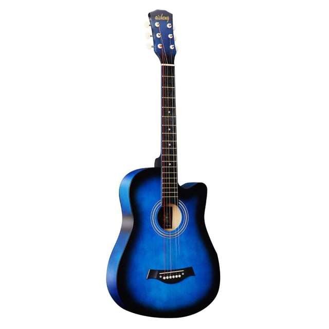 Guitarra Folk 38 '' Guitarra acústica folclórica cortada de 6 cuerdas para adultos de tamaño completo para estudiantes principiantes (azul) Tomshoo Guitarra Folk