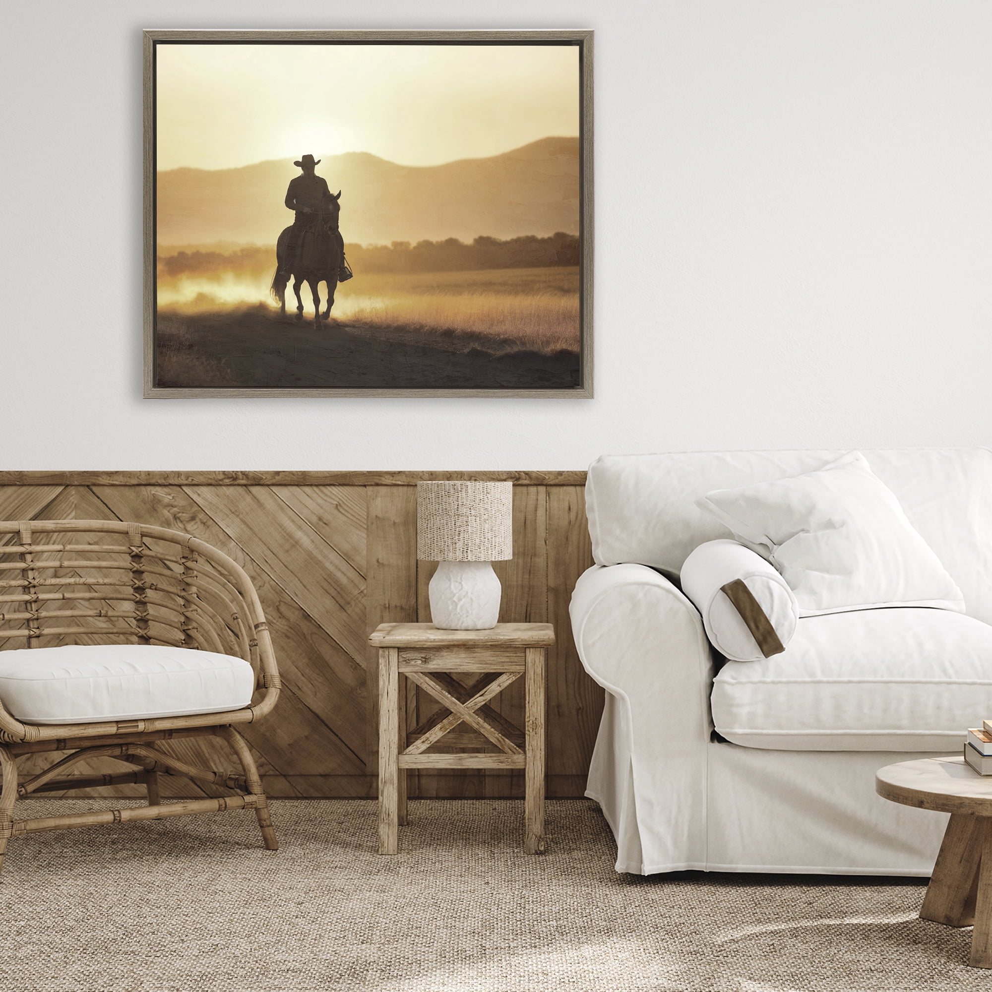 Stupell Industries Cowboy's Ride Home Brown Framed Floater Canvas Wall Art, design by Kim Allen