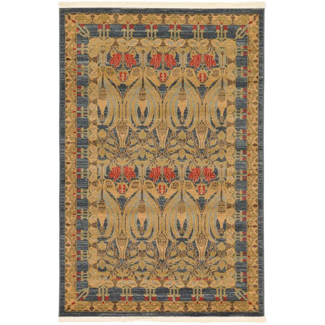 Unique Loom Tapis Design de Bordure Edinburgh 4' x 6' Rectangle Bleu/beige