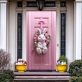 thumbnail image 5 of BBilaBu Easter Bunny Wreath Door Cover, Spring Garden Flag for Front Door, Reversible Hanging Cloth Decor with Eggs and Flowers, 70x35 Inch (A), 5 of 9